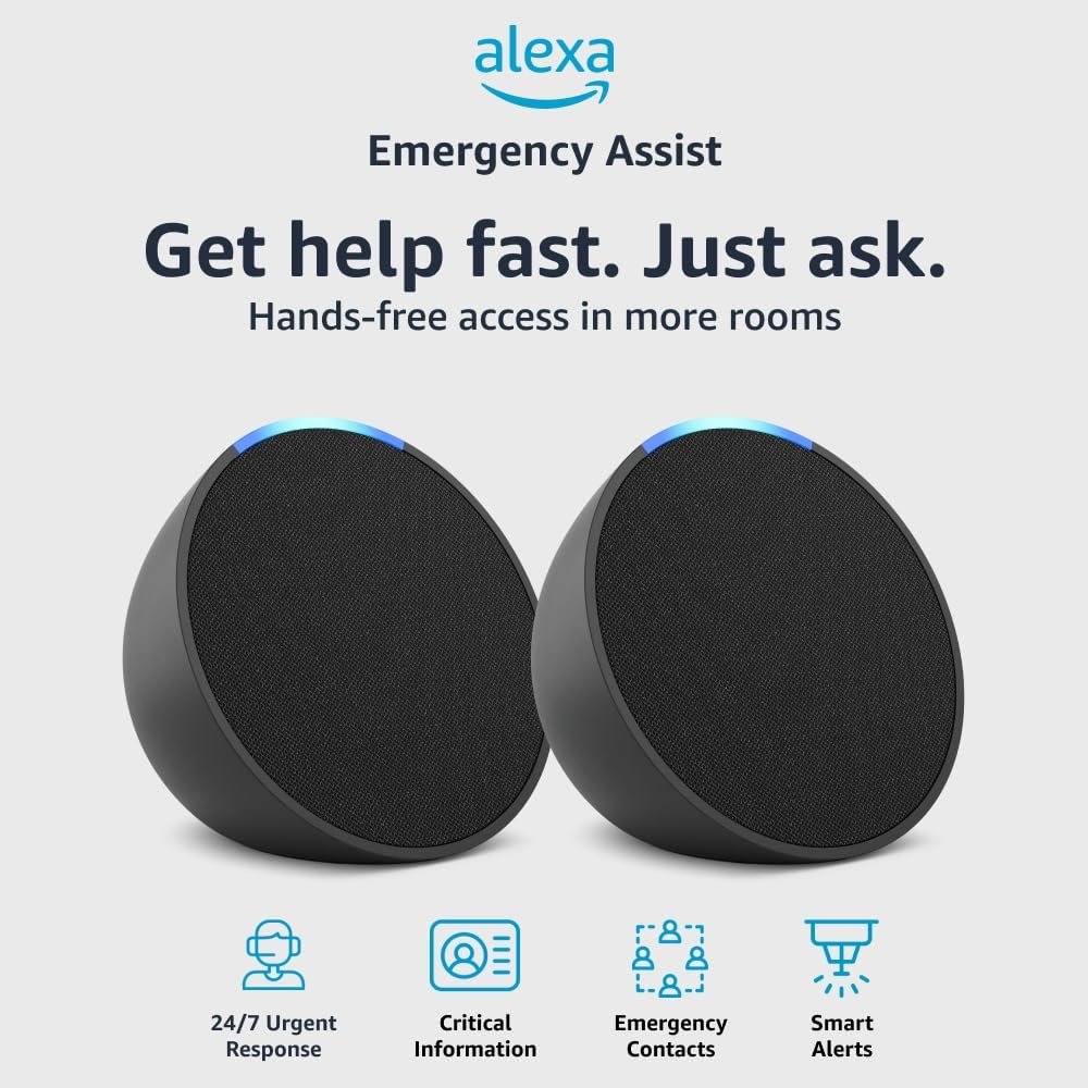 Two Echo Pop devices bundle with Alexa Emergency Assist (monthly auto-renewal subscription)