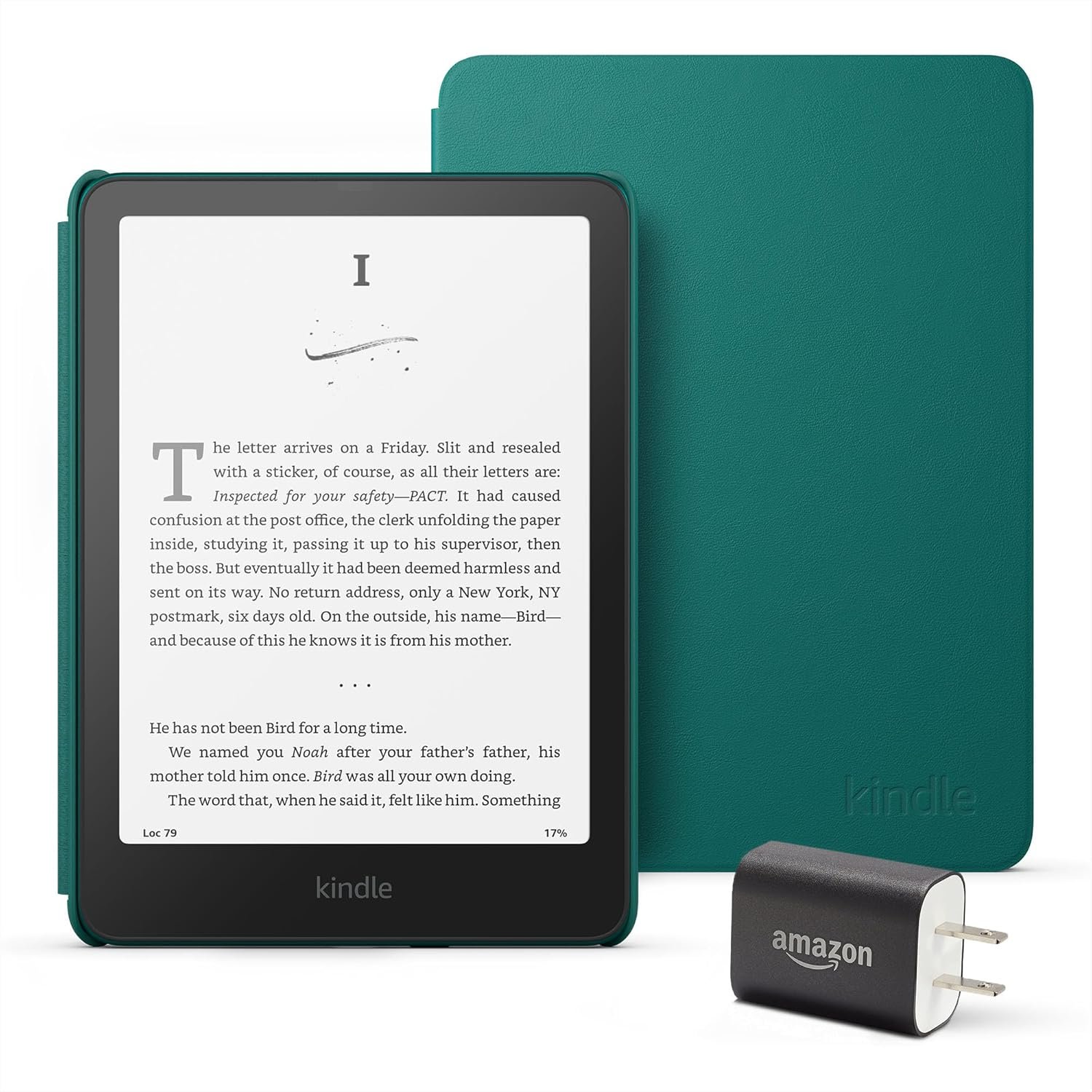 Kindle Paperwhite Essentials Bundle including All-new Kindle Paperwhite (16GB) - Jade, Plant-Based Leather Cover - Jade, and Power Adapter
