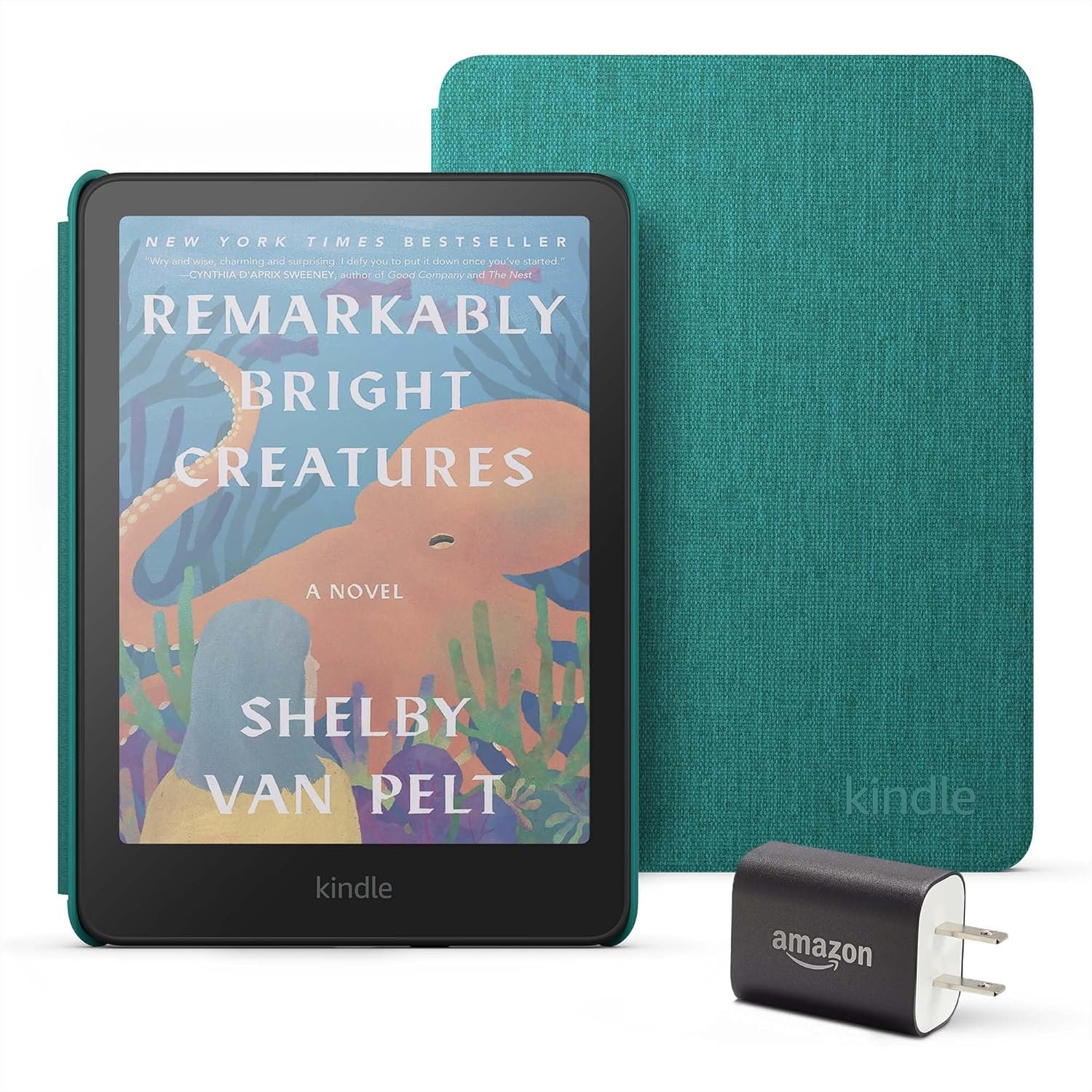 Amazon Kindle Colorsoft Essentials Bundle including Kindle Colorsoft (16 GB) – With color display - Black, Fabric Cover-Jade and Power Adapter
