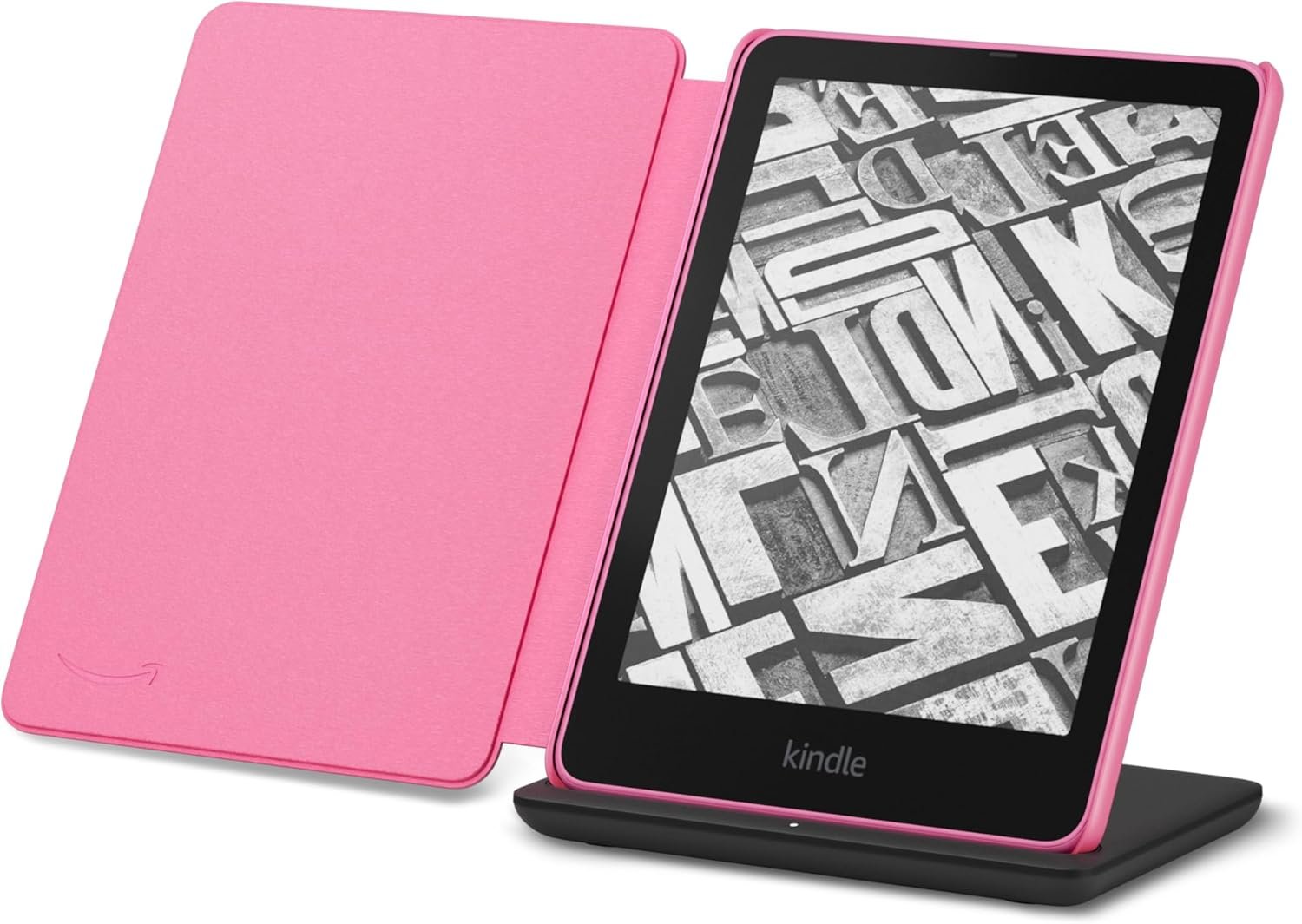 All-new Amazon Kindle Paperwhite Signature Edition Essentials Bundle including All-new Kindle Paperwhite Signature Edition (32GB) - Raspberry, Fabric Cover-Raspberry, and Wireless Charging Dock