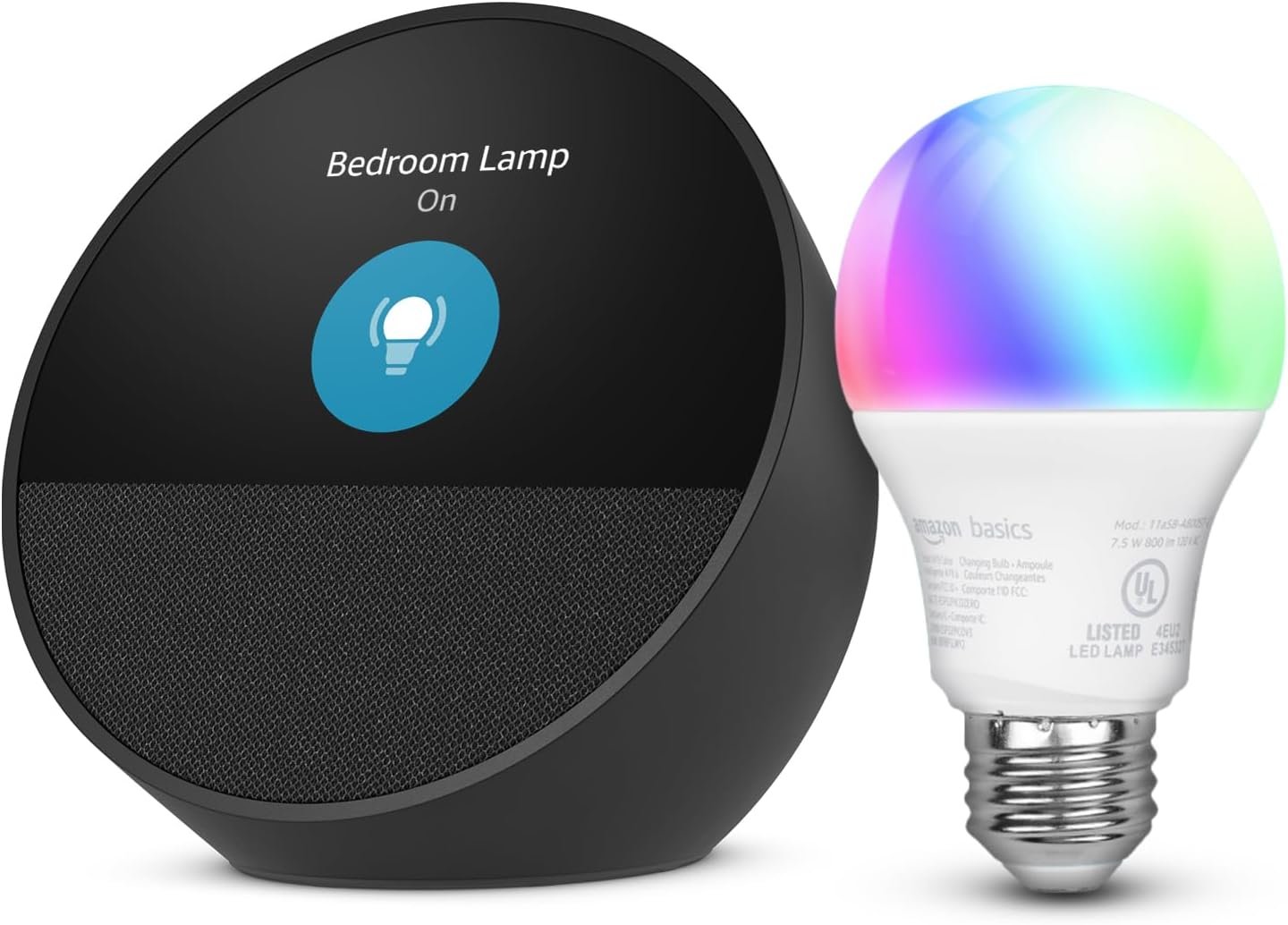 Echo Spot with Amazon Basics Smart Color Bulb