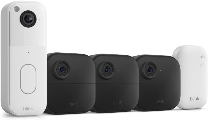 All-new Blink Video Doorbell + Outdoor 4 – Wireless smart security cameras, head-to-toe HD view, two-year battery life. Sync Module Core included – 3 camera system + Video Doorbell