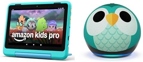 Amazon Kids Entertainment Device Bundle Including Fire HD 8 Kids Pro Tablet (32GB, Hello Teal) + Echo Dot Kids (Owl)