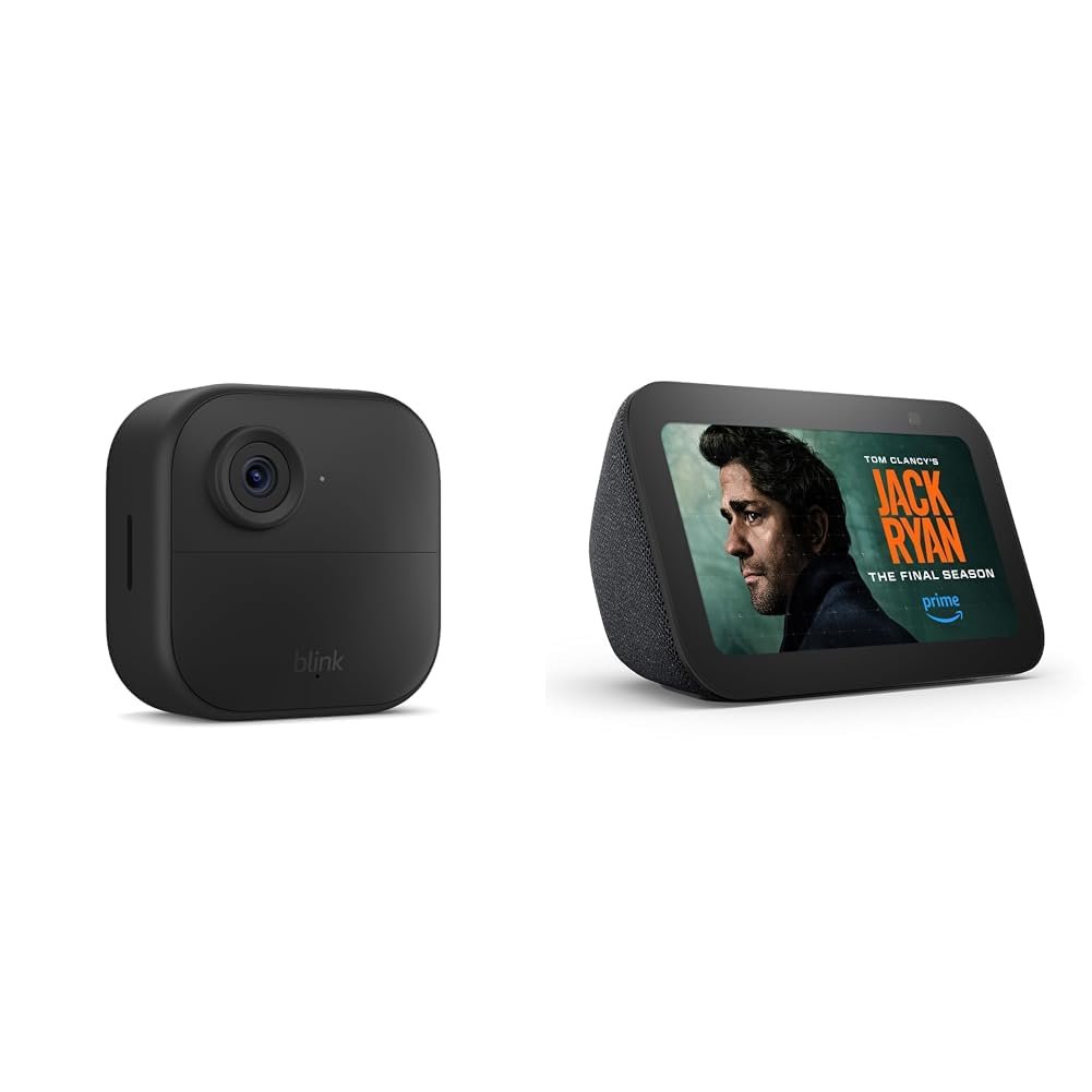 Blink Outdoor 4 (4th Gen) – Wire-free smart security camera, two-year battery life - 1 camera system with Echo Show 5 - Smart display with 2x the bass and clearer sound | Charcoal