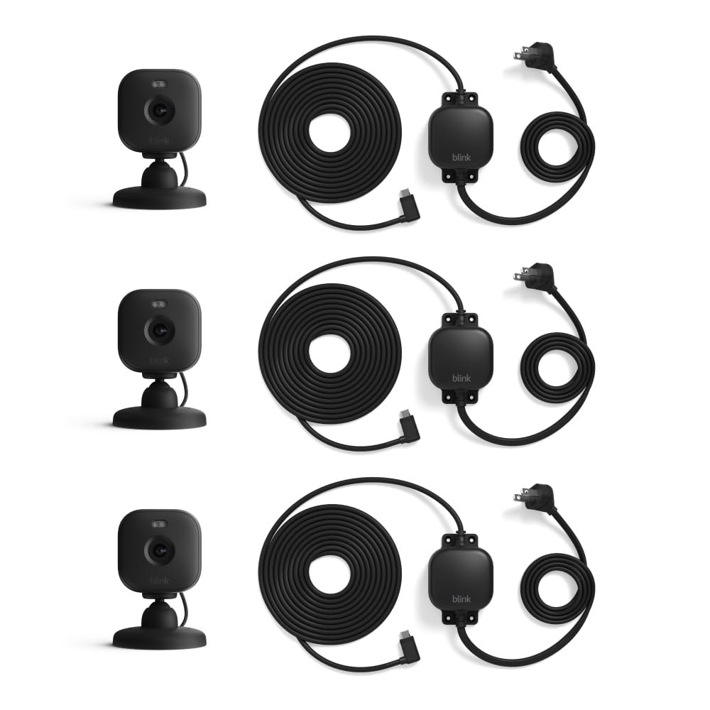 Blink Mini 2 + Weather Resistant Adapter — Indoor/Outdoor Home Security & Pet Camera(s) with HD video, motion detection, and built-in spotlight — 3 cameras (Black)