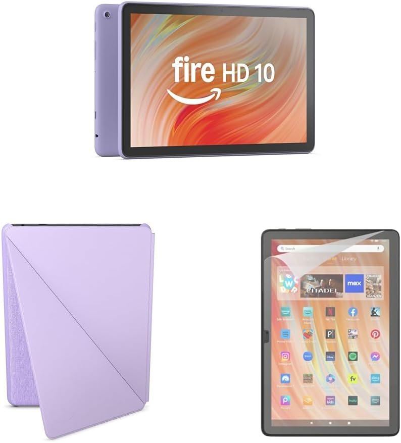 Amazon Fire HD 10 Convenience Bundle with Case and Screen Protector (32GB, Lilac)