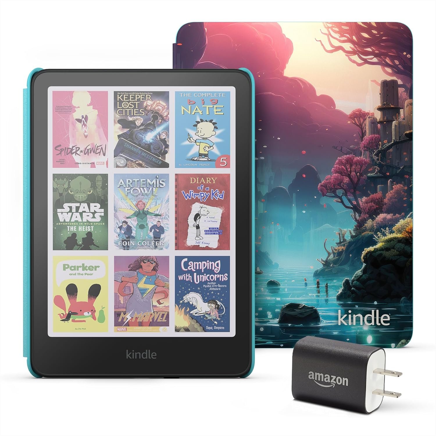 Introducing Amazon Kindle Colorsoft Kids Essentials Bundle including Kindle Colorsoft Kids (16 GB) – First Kindle for kids in color - Fantasy River and Power Adapter