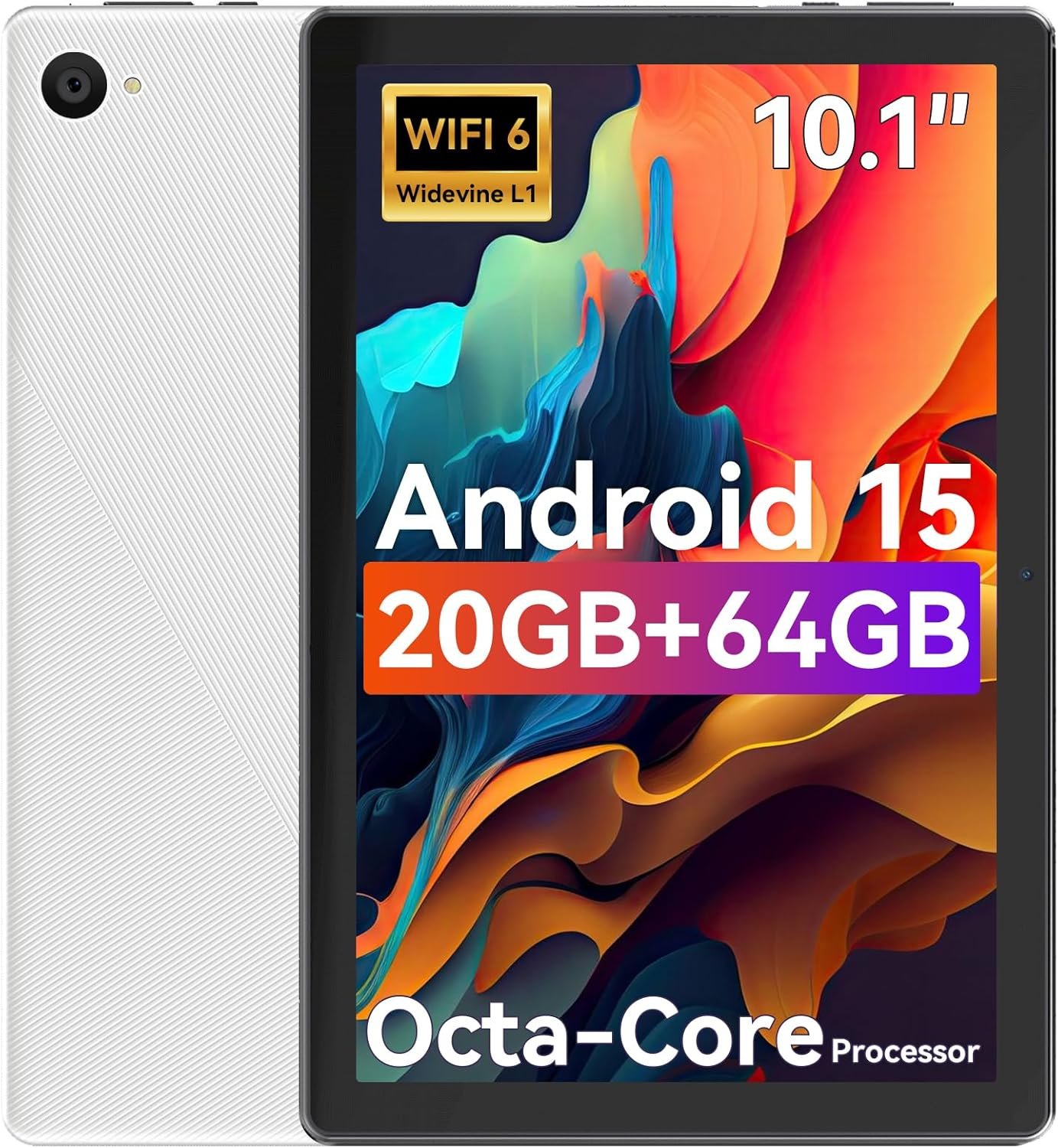 Tablet,10.1" Android Tablet with Octa-core Processor 20GB RAM 64GB ROM HD IPS Touchscreen 8H Battery, Wi-Fi 6, BT 5.0, Dual Camera, Android 15 Tablets 2025