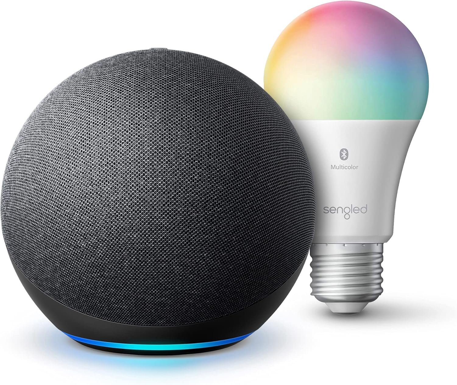 Echo (4th Gen) International Version - With premium sound, smart home hub, and Alexa - Charcoal with Sengled Bluetooth Color bulb