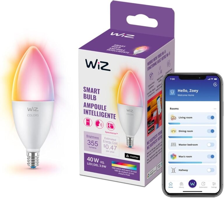 WiZ Connected 40W B12 Smart Candle Light: Full Color, Dimmable, Matter Compatible