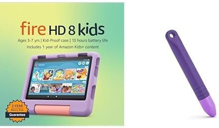 Fire HD 8 Kids Tablet (32GB, Purple) + Kids Stylus